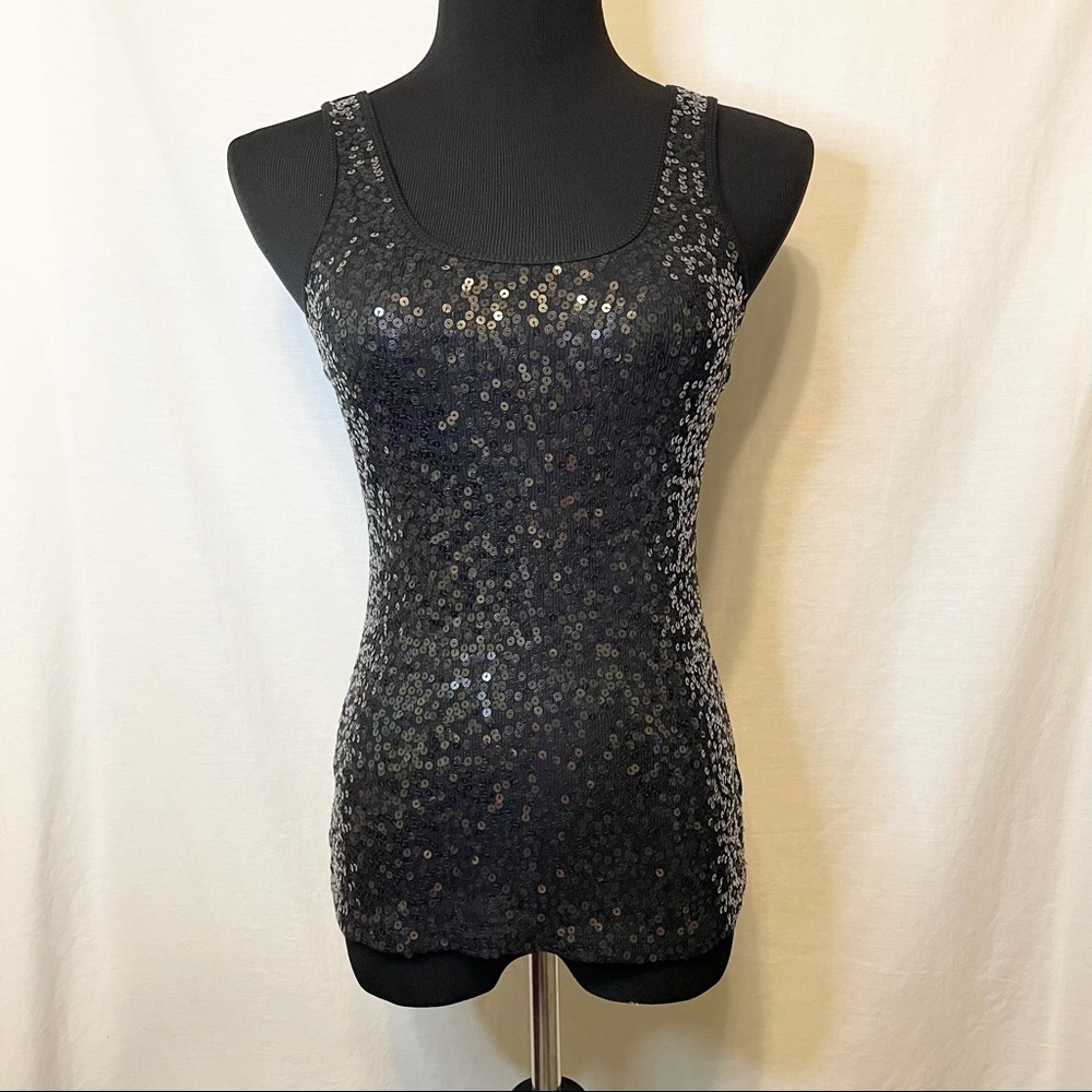 Express Black Sequin Sparkle Ribbed Tank Top - S - Picture 2 of 9